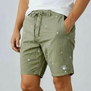 LRG Olive Green Drawstring Chino Shorts w/ Allover Tree Print